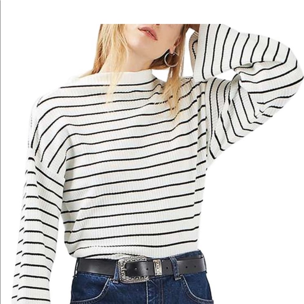 Topshop Funnel Neck Strip Sweater